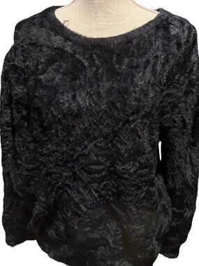 Eva Mendes NY&C Black Burnout Velvet Floral Textured Top XL Romantic Goth